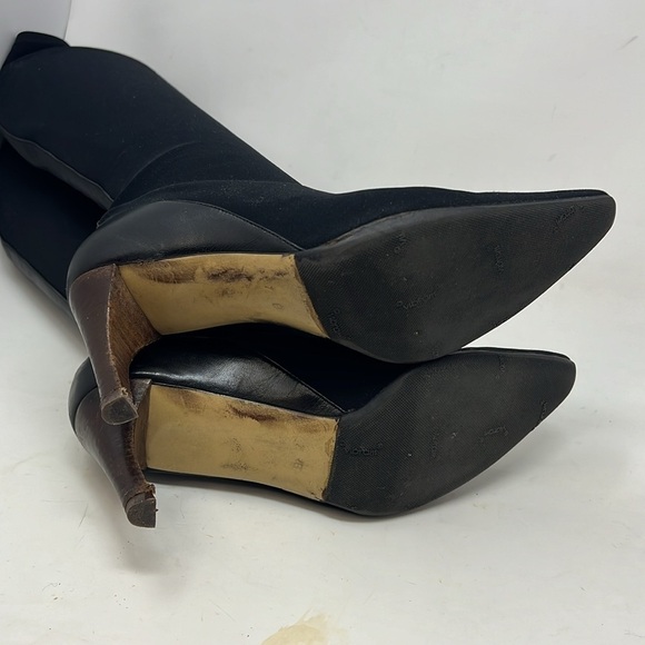 Gucci Sz 7 Tall Elastic Sock Boots Pointed Toe 3” Stacked Heel - Picture 8 of 12